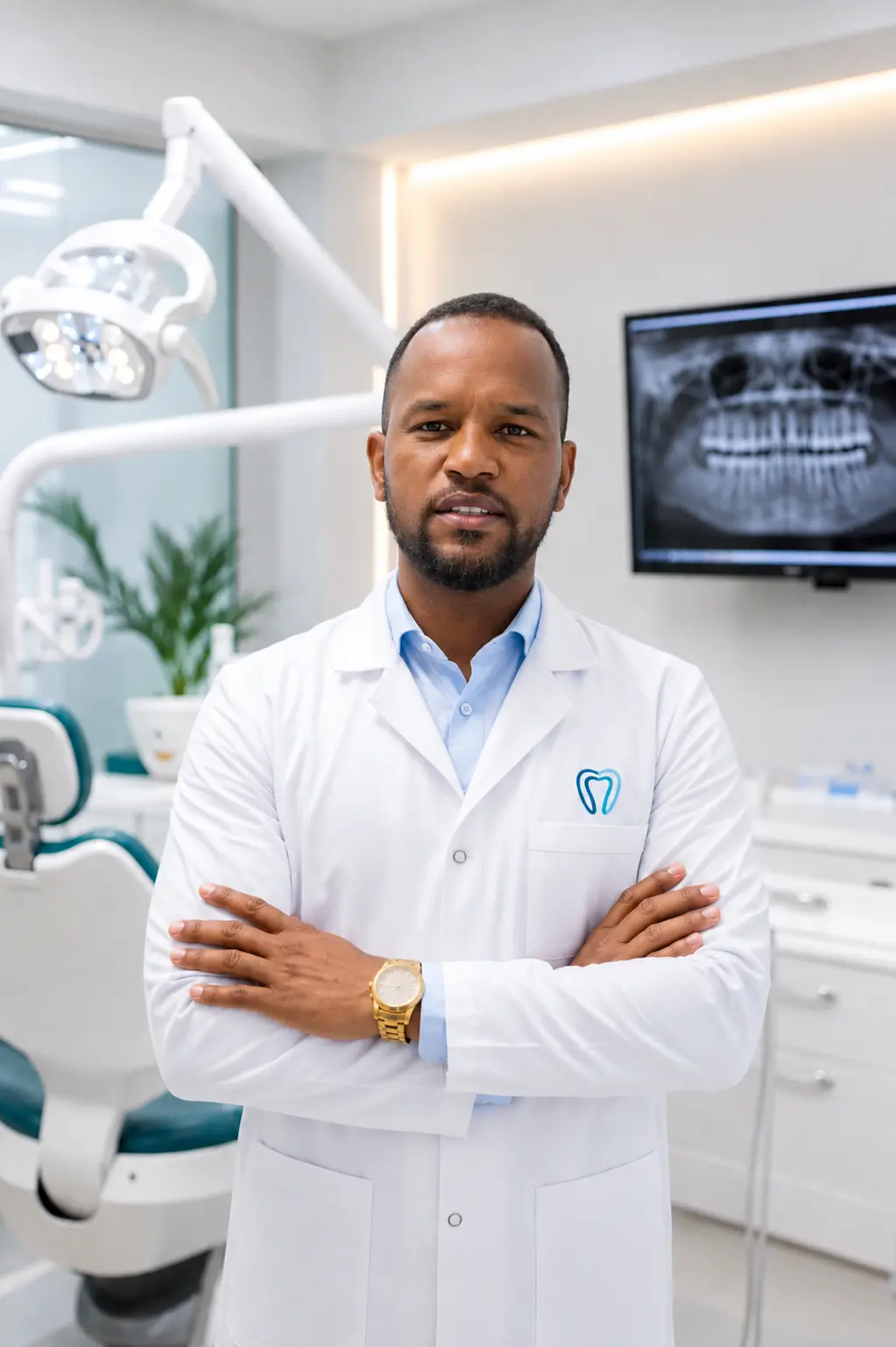 Dental clinician presenting a clear aligner